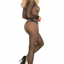 Elegant Moments Footless Long Sleeve Crochet Bodystocking Lingerie
