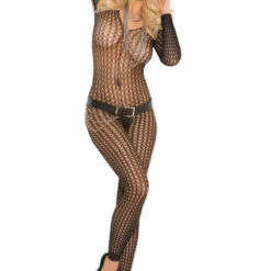Elegant Moments Footless Long Sleeve Crochet Bodystocking Lingerie