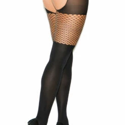 Elegant Moments Plus Size Opaque And Net Crotchless Pantyhose