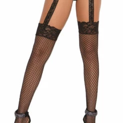 Elegant Moments Plus Size Diamond Net Garter Stockings