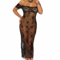 Elegant Moments Plus Size Off The Shoulder Lace Gown