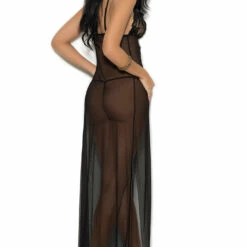 Elegant Moments Long Mesh And Lace Lingerie Gown