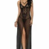 Elegant Moments Long Mesh And Lace Lingerie Gown