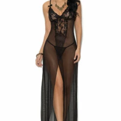 Elegant Moments Long Mesh And Lace Lingerie Gown