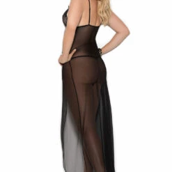 Elegant Moments Plus Size Long Mesh And Lace Lingerie Gown