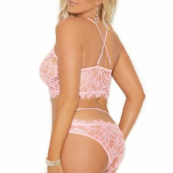 Elegant Moments Plus Size Cotton Candy Eyelash Lace Bra Set