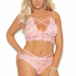 Elegant Moments Plus Size Cotton Candy Eyelash Lace Bra Set
