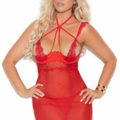 Elegant Moments Plus Size Red Romance Eyelash Lace Chemise