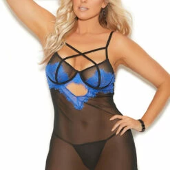 Elegant Moments Plus Size Mesh And Eyelash Lace Chemise