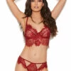Elegant Moments Burgundy Eyelash Lace Bralette Set Lingerie
