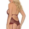 Elegant Moments Plus Size Wine Lace Garter Teddy
