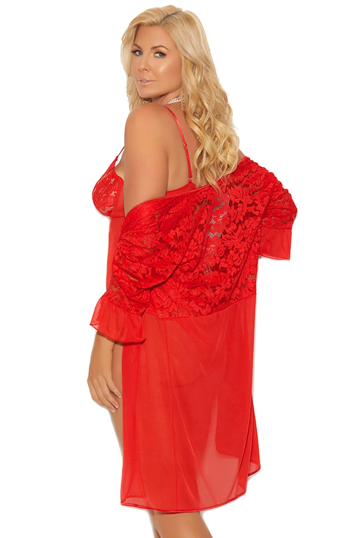 Elegant Moments Plus Size Red Mesh Teddy And Bedroom Jacket 1 Elegant Moments Plus Size Red Mesh Teddy And Bedroom Jacket