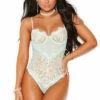 Elegant Moments Mint Mesh And Lace Teddy Lingerie