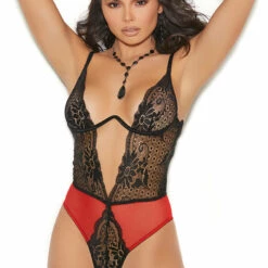Elegant Moments Lacey Red Underwire Teddy Lingerie