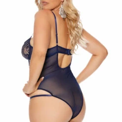 Elegant Moments Plus Size Naughty Navy Underwire Teddy