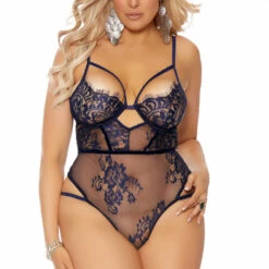 Elegant Moments Plus Size Naughty Navy Underwire Teddy 5 Elegant Moments Plus Size Naughty Navy Underwire Teddy