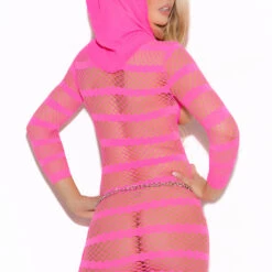 Elegant Moments Hot Pink Cupless Hooded Chemise Lingerie