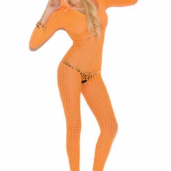 Elegant Moments Neon Orange Hooded Bodystocking