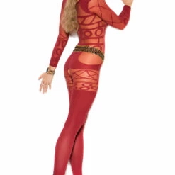 Elegant Moments Burgundy Circle Mesh Bodystocking Lingerie