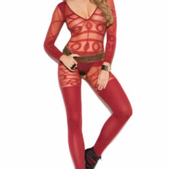 Elegant Moments Burgundy Circle Mesh Bodystocking Lingerie