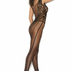 Elegant Moments Black Crochet Bodystocking Lingerie