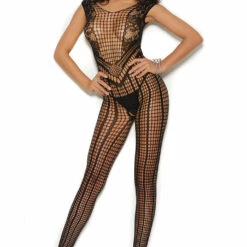 Elegant Moments Black Crochet Bodystocking Lingerie