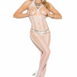 Elegant Moments White Net Cupless Bodystocking
