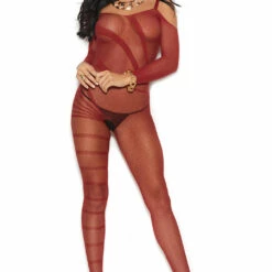 Elegant Moments Lingerie Burgundy Cold Shoulder Bodystocking