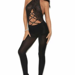 Elegant Moments Lace And Opaque Halter Bodystocking