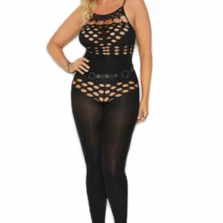 Elegant Moments Lingerie Opaque Pothole Bodystocking