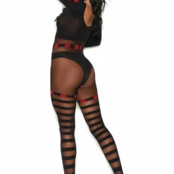 Elegant Moments Lingerie Red And Black Patterned Bodystocking