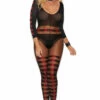 Elegant Moments Plus Size Red And Black Patterned Bodystocking