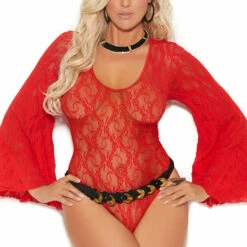 Elegant Moments Plus Size Lace Bell Sleeve Teddy