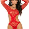 Elegant Moments Lingerie Red Long Sleeve Crochet Teddy