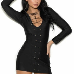 Elegant Moments Long Sleeve Lace Up Dress