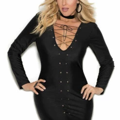 Elegant Moments Plus Size Long Sleeve Lace Up Dress 5 Elegant Moments Plus Size Long Sleeve Lace Up Dress