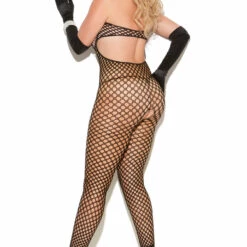 Elegant Moments Plus Size Black Crochet Keyhole Bodystocking