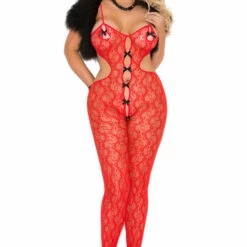 Elegant Moments Plus Size Lingerie Plus Size Red Lace Bodystocking