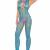 Elegant Moments Lingerie Neon Blue Pothole Bodystocking