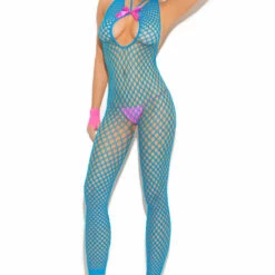 Elegant Moments Lingerie Neon Blue Pothole Bodystocking