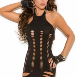 Elegant Moments Lingerie Black Seamless Pothole Chemise