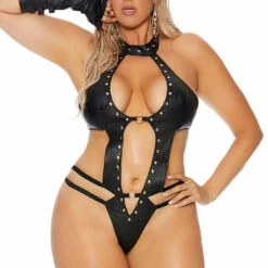 Elegant Moments Plus Size Leather Halter Teddy