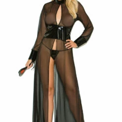 Elegant Moments Plus Size Mesh And Vinyl Gown