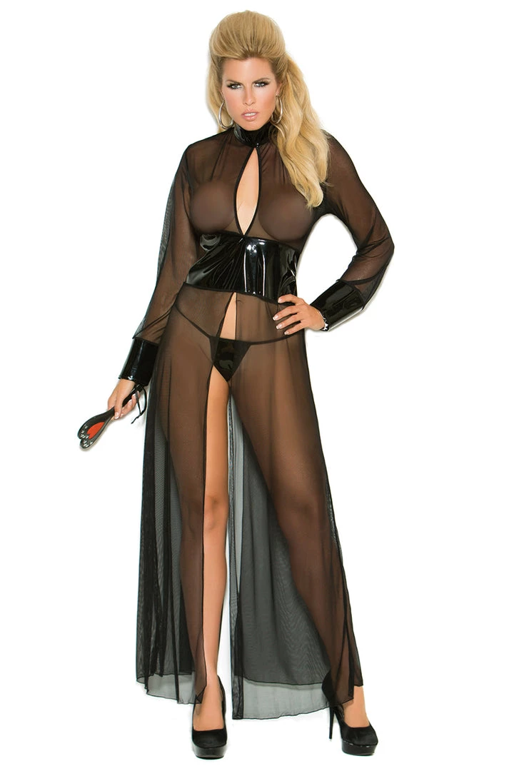 Elegant Moments Plus Size Mesh And Vinyl Gown 3 Elegant Moments Plus Size Mesh And Vinyl Gown