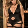 Mapalé Plus Size Wet Look Bodysuit With Removable Harness