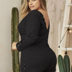 Mapalé Plus Size Long Sleeve Button Romper