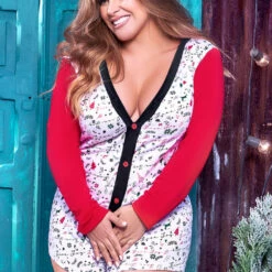 Mapalé Plus Size Button Down Holiday Romper Plus Size Lingerie 6 Mapalé Plus Size Button Down Holiday Romper Plus Size Lingerie