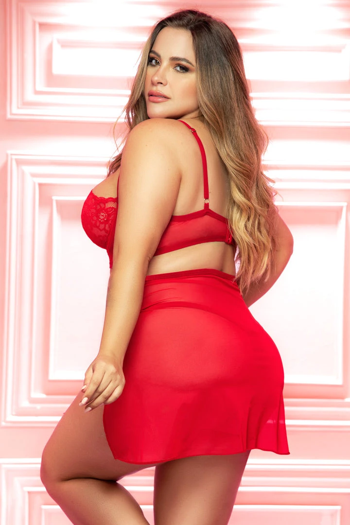 Mapalé Plus Size Strappy Red Cage Chemise 2 Mapalé Plus Size Strappy Red Cage Chemise