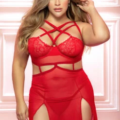 Mapalé Plus Size Strappy Red Cage Chemise 5 Mapalé Plus Size Strappy Red Cage Chemise