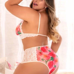 Mapalé Plus Size Retro Floral Mesh Bra And Panty